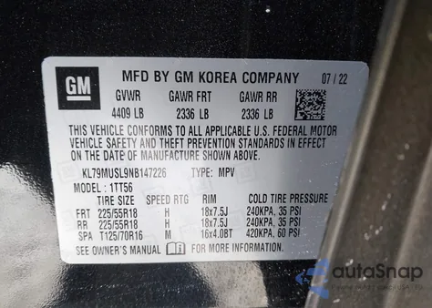 2022 Chevrolet Trailblazer Awd Rs z USA, uszkodzony, nr VIN KL79MUSL9NB147226